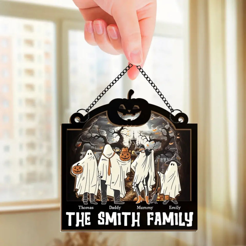 Creepy And Full Of Love, Our Family Halloween Rocks - Family Personalized Window Hanging Suncatcher - Halloween Gift For Family Members