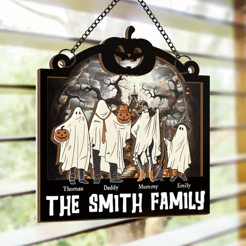 Creepy And Full Of Love, Our Family Halloween Rocks - Family Personalized Window Hanging Suncatcher - Halloween Gift For Family Members