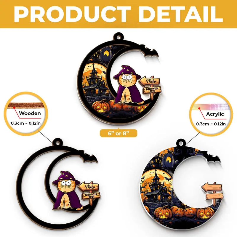 Meow That Is Boo In Cat Language - Cat Personalized Window Hanging Suncatcher - Halloween Gift For Pet Owners, Pet Lovers