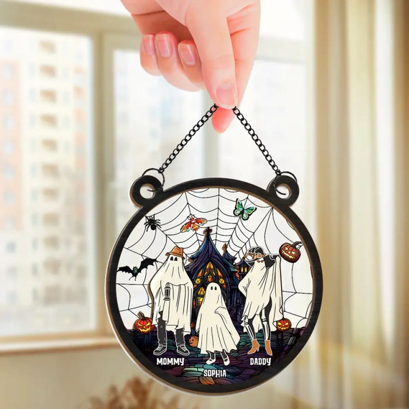 Wishing You A Haunting Night - Family Personalized Window Hanging Suncatcher - Halloween Gift For Family Members