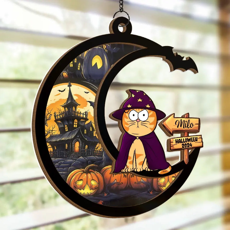 Meow That Is Boo In Cat Language - Cat Personalized Window Hanging Suncatcher - Halloween Gift For Pet Owners, Pet Lovers