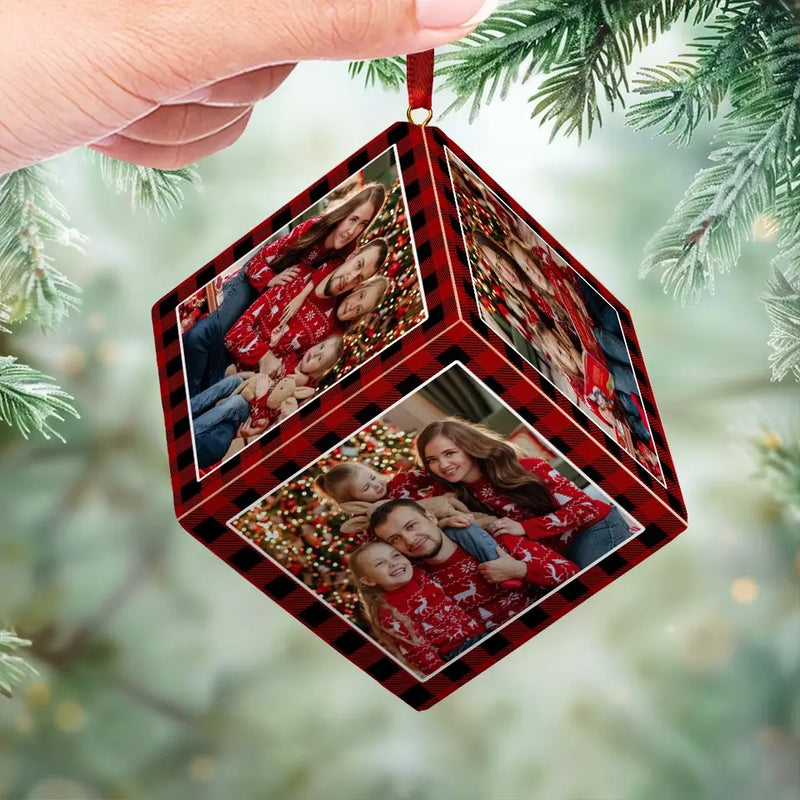 Custom Photo It's The Most Beautiful Time Of The Year - Family Personalized Custom Wooden Cube Ornament - Christmas Gift For Family Members