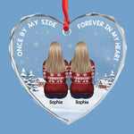 Once By My Side, Forever In My Heart - Memorial Personalized Custom Heart Glass Ornament - Sympathy Gift, Christmas Gift For Mom, Daughter