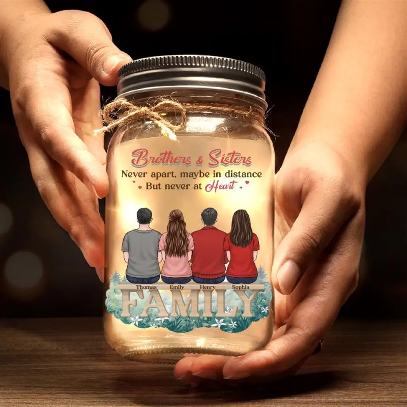 Always There For Each Other - Family Personalized Custom Mason Jar Light - Gift For Siblings, Brothers, Sisters