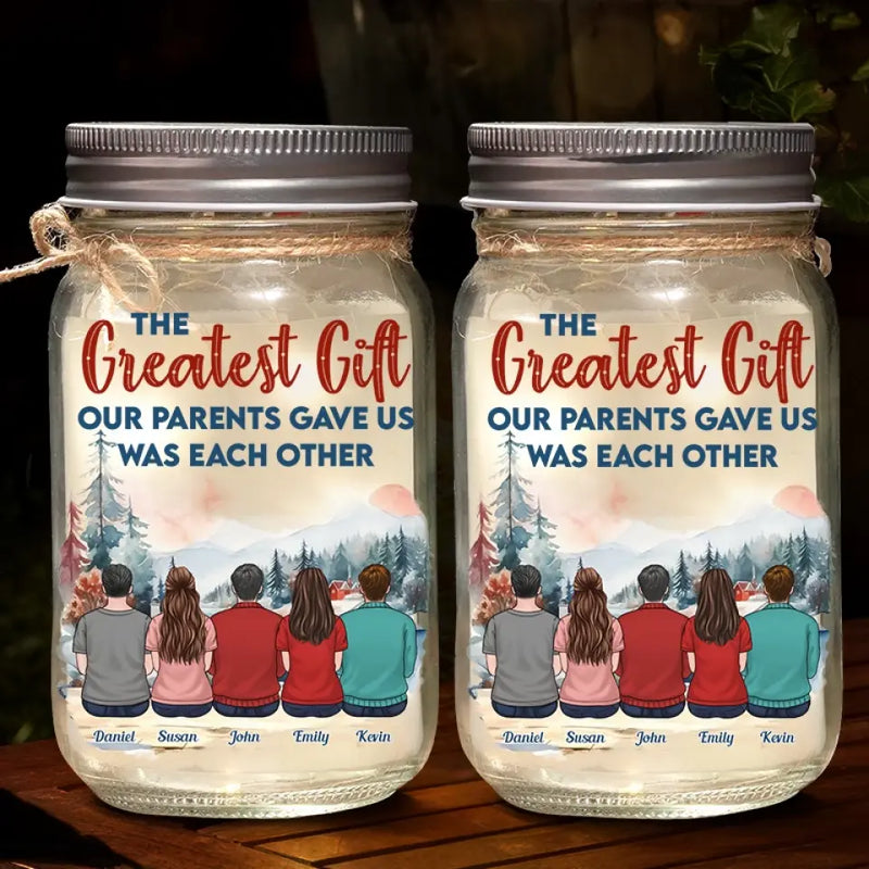 Family Is A Little World Created By Love - Family Personalized Custom Mason Jar Light - Gift For Siblings, Brothers, Sisters