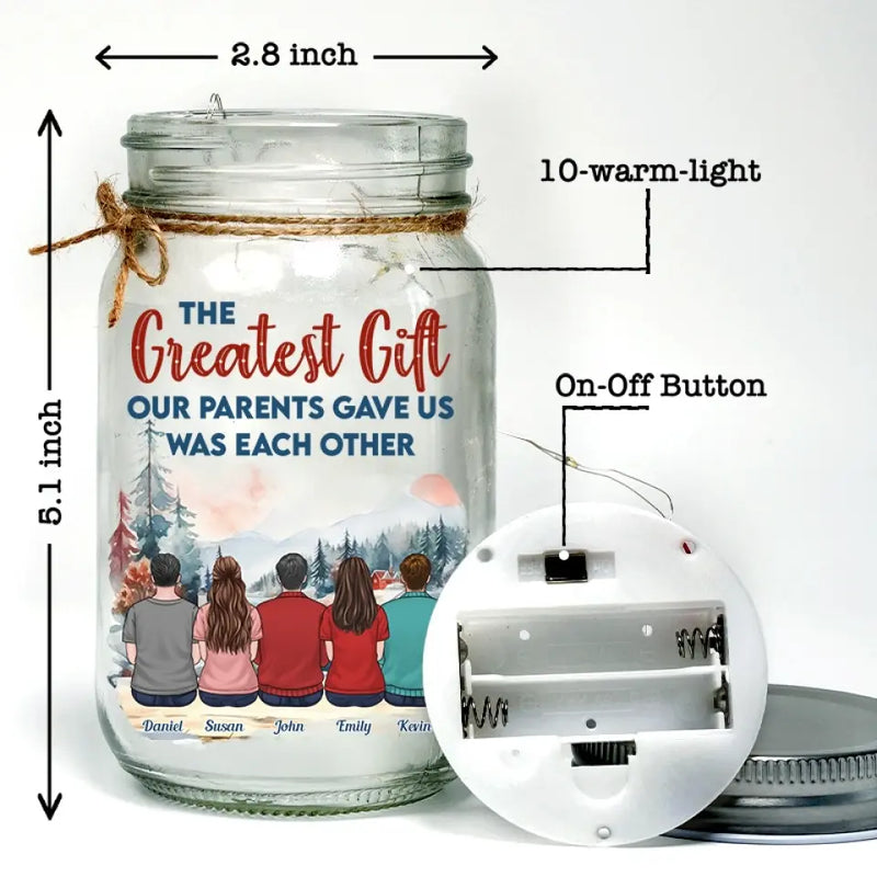 Family Is A Little World Created By Love - Family Personalized Custom Mason Jar Light - Gift For Siblings, Brothers, Sisters