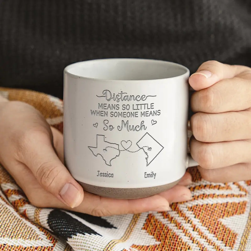 The Love Between Mother And Daughter Knows No Distance - Family Personalized Custom Pottery Mug - Gift For Mom, Daughter