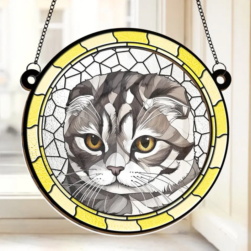Custom Photo Their Purrs Are Forever Reverberating In Your Heart - Memorial Personalized Window Hanging Suncatcher - Sympathy Gift For Pet Owners, Pet Lovers