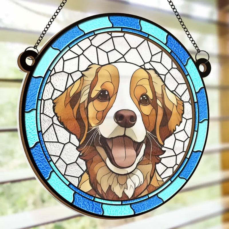 Custom Photo A Dog Is A Bond Between Strangers - Memorial Personalized Window Hanging Suncatcher - Sympathy Gift For Pet Owners, Pet Lovers