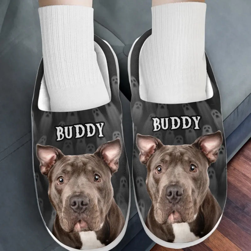 Custom Photo Trick Fur Treats - Dog & Cat Personalized Custom Fluffy Slippers - Halloween Gift For Pet Owners, Pet Lovers