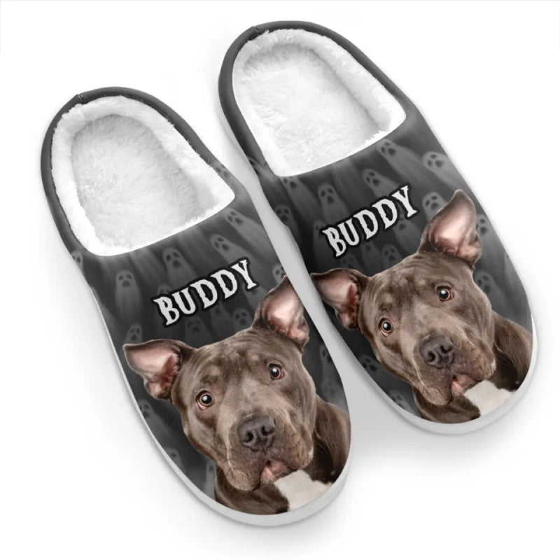 Custom Photo Trick Fur Treats - Dog & Cat Personalized Custom Fluffy Slippers - Halloween Gift For Pet Owners, Pet Lovers