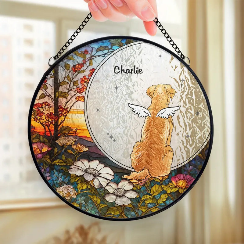 My Heart Will Always Wear The Pawprints Left By You - Memorial Personalized Custom Stained Glass Window Hanging Suncatcher - Sympathy Gift For Pet Owners, Pet Lovers