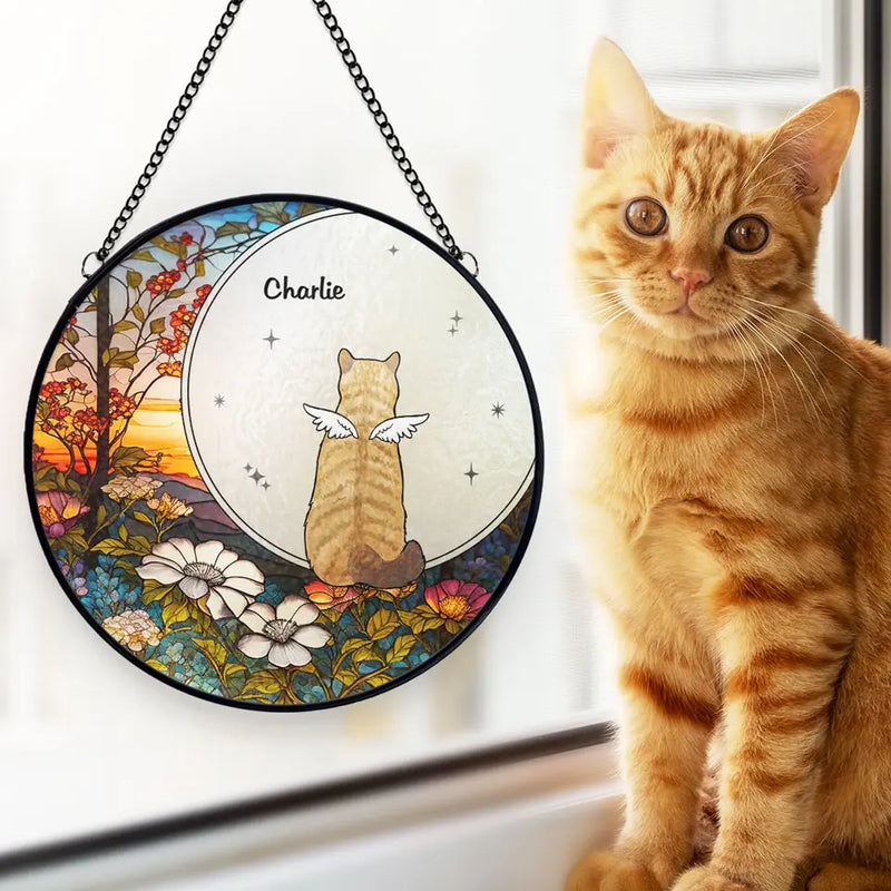 They Lived, They Loved, They Purred - Memorial Personalized Custom Stained Glass Window Hanging Suncatcher - Sympathy Gift For Pet Owners, Pet Lovers