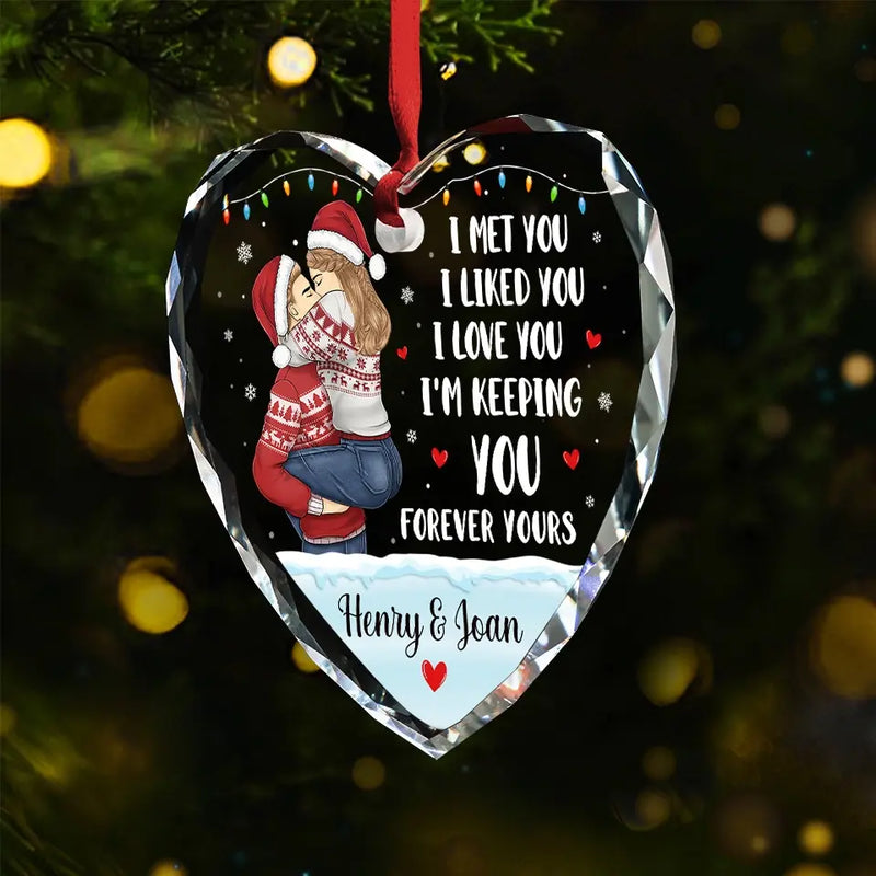 All I Want For Christmas Is Your Kiss - Couple Personalized Custom Heart Glass Ornament - Christmas Gift For Husband Wife, Anniversary