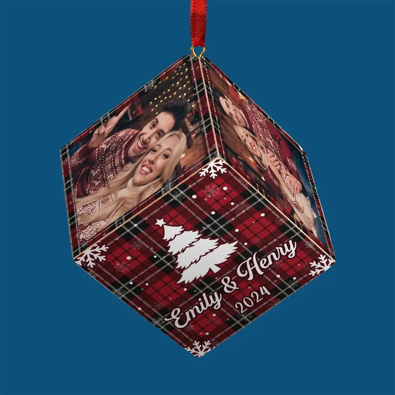 Custom Photo Under The Mistletoe - Couple Personalized Custom Wooden Cube Ornament - Christmas Gift For Husband Wife, Anniversary