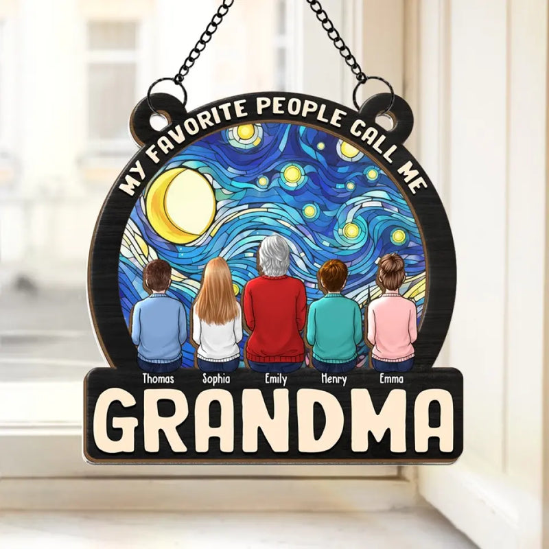 Happiness Is A Hug From Grandma - Family Personalized Window Hanging Suncatcher - Gift For Grandma
