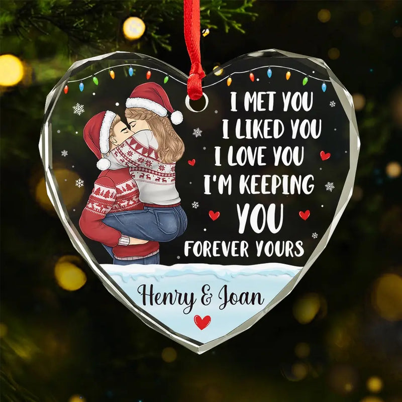 All I Want For Christmas Is Your Kiss - Couple Personalized Custom Heart Glass Ornament - Christmas Gift For Husband Wife, Anniversary