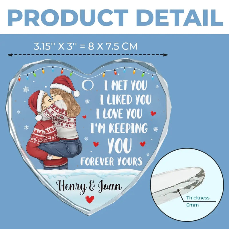 All I Want For Christmas Is Your Kiss - Couple Personalized Custom Heart Glass Ornament - Christmas Gift For Husband Wife, Anniversary
