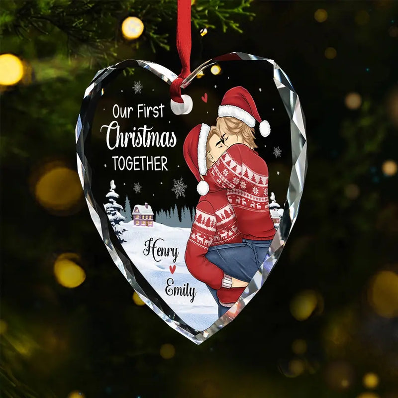 A Beautiful Sight, We're Happy Tonight	- Couple Personalized Custom Heart Glass Ornament - Christmas Gift For Husband Wife, Anniversary, First Christmas