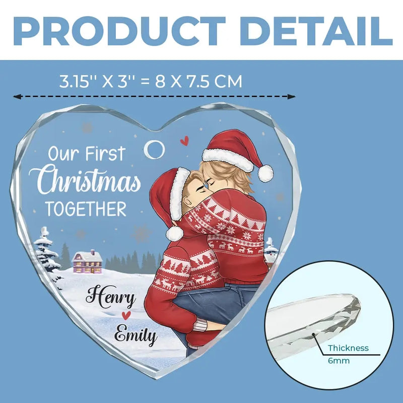 A Beautiful Sight, We're Happy Tonight	- Couple Personalized Custom Heart Glass Ornament - Christmas Gift For Husband Wife, Anniversary, First Christmas