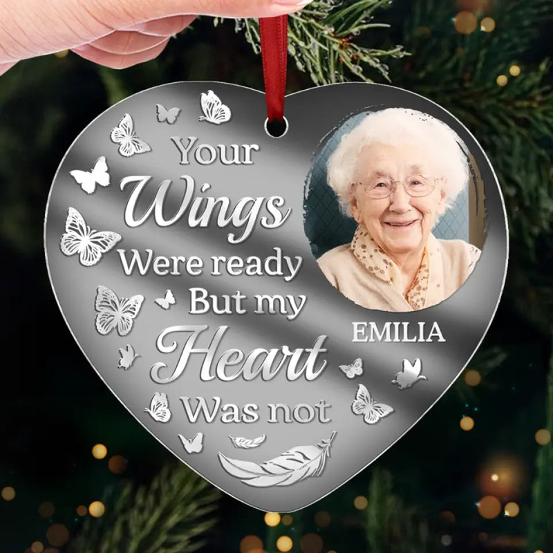 Custom Photo Forever In Our Hearts - Memorial Personalized Custom Mirrored Acrylic Ornament - Sympathy Gift, Christmas Gift For Family Members