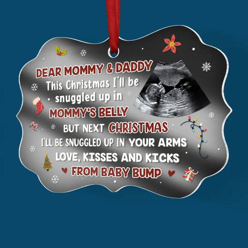 Custom Photo Sweetest Little Present Under The Tree - Family Personalized Custom Mirrored Acrylic Ornament - Christmas Gift For Baby Kids, Newborn Baby