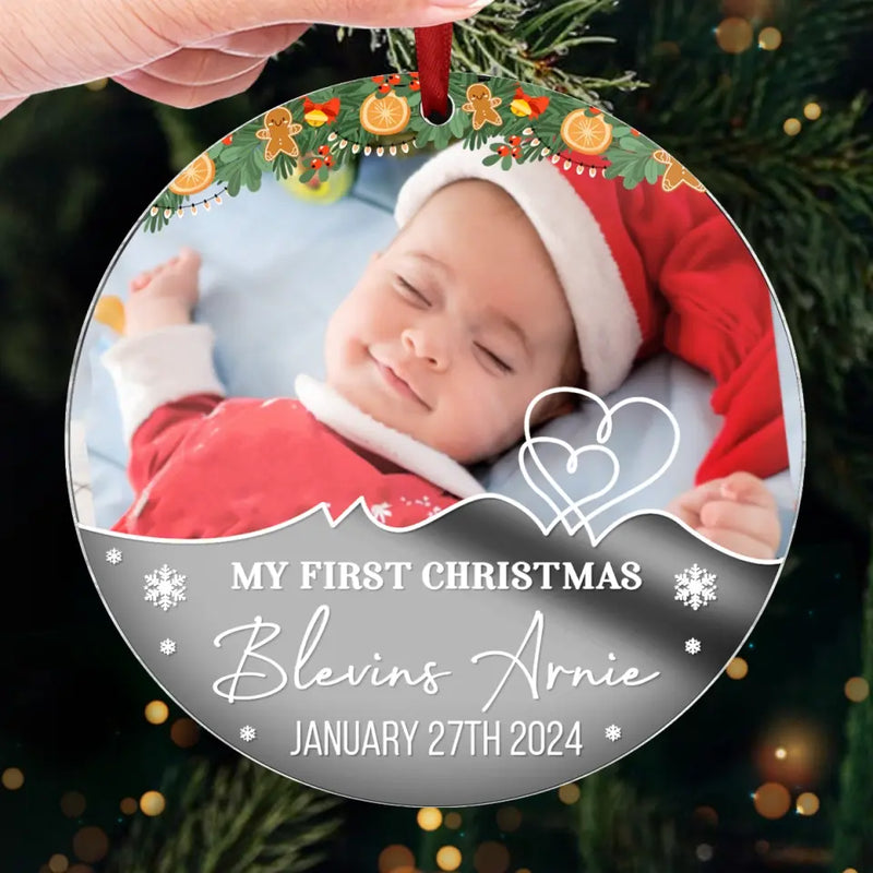 Custom Photo My Little Elf Spreading Christmas Joy! - Family Personalized Custom Mirrored Acrylic Ornament - Christmas Gift For Baby Kids, Newborn Baby