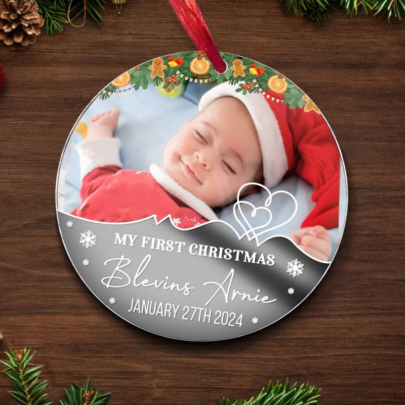 Custom Photo My Little Elf Spreading Christmas Joy! - Family Personalized Custom Mirrored Acrylic Ornament - Christmas Gift For Baby Kids, Newborn Baby