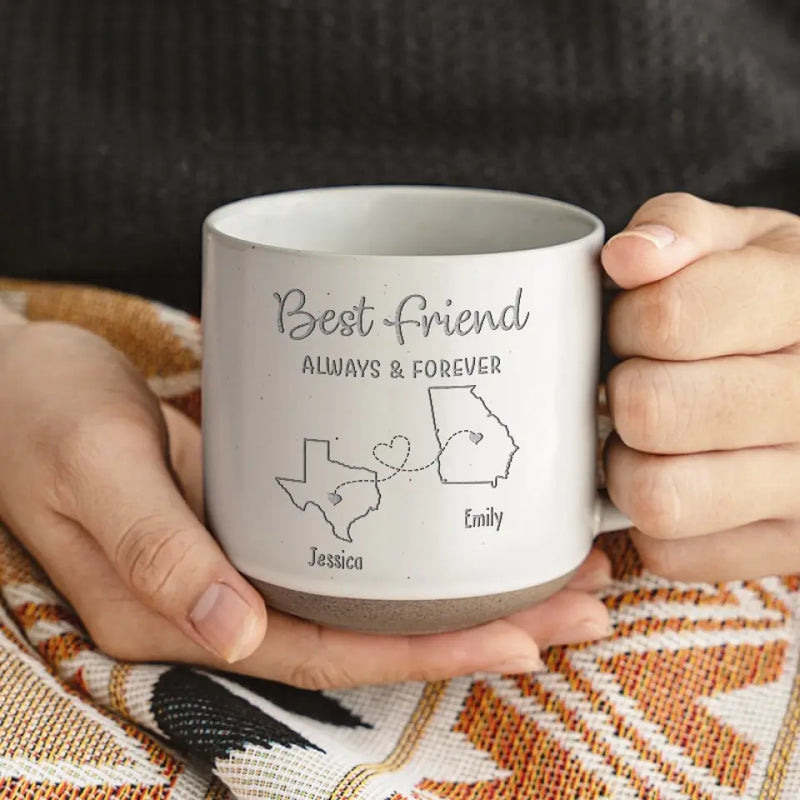 The Distance Between Us Is Huge, But Our Bond Is Strong - Bestie Personalized Custom Pottery Mug - Gift For Best Friends, BFF, Sisters