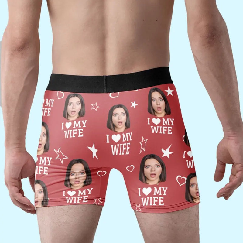 Custom Photo I Love My Wife - Couple Personalized Custom Boxer Briefs, Men's Boxers - Gift For Husband Wife, Anniversary