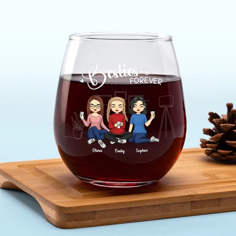 Besties And Brewskis - Bestie Personalized Custom Wine Glass - Gift For Best Friends, BFF, Sisters