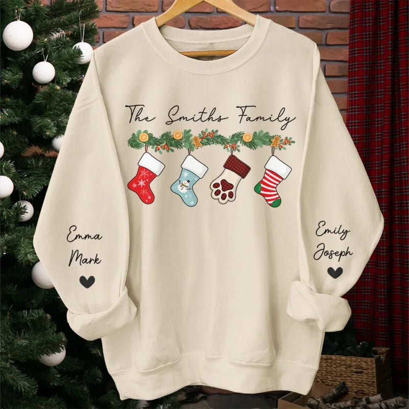 In The Warmth Of Our Family's Love - Family Personalized Custom Unisex Sweatshirt With Design On Sleeve - Christmas Gift For Family Members