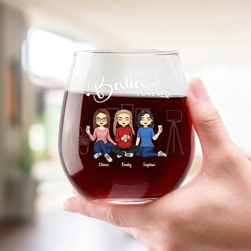Besties And Brewskis - Bestie Personalized Custom Wine Glass - Gift For Best Friends, BFF, Sisters