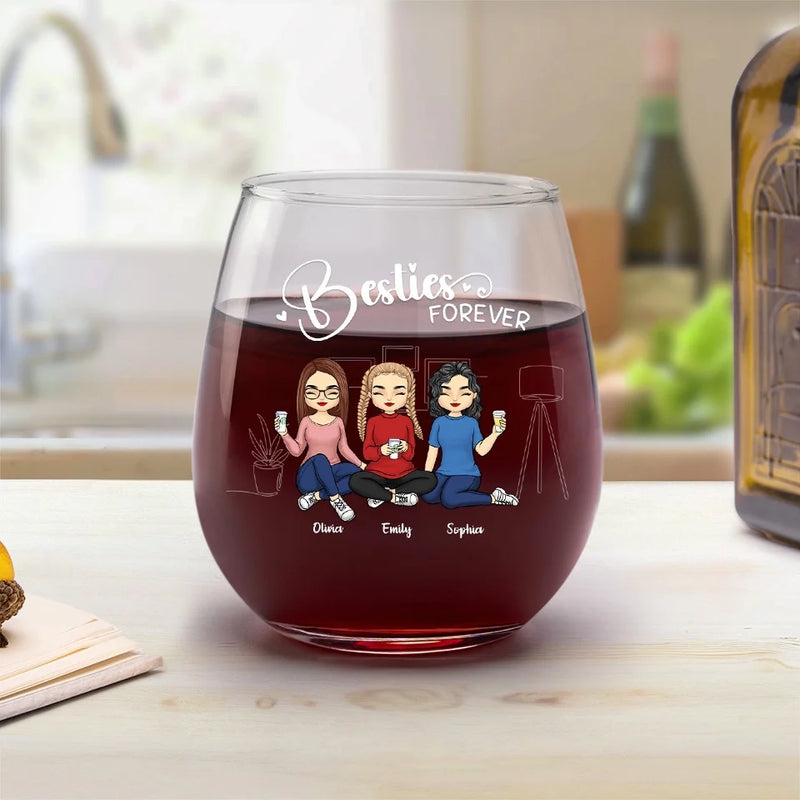 Besties And Brewskis - Bestie Personalized Custom Wine Glass - Gift For Best Friends, BFF, Sisters