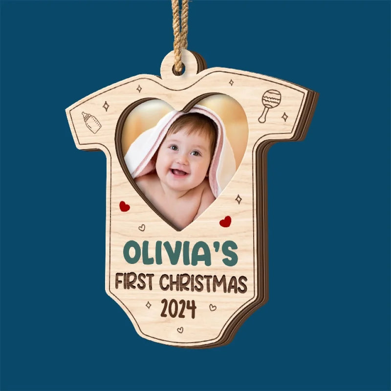 Custom Photo A Little Star Shines Brighter This Christmas - Family Personalized Custom Shaped 2 Layered Wood Christmas Ornament - Christmas Gift For Baby Kids, Newborn Baby