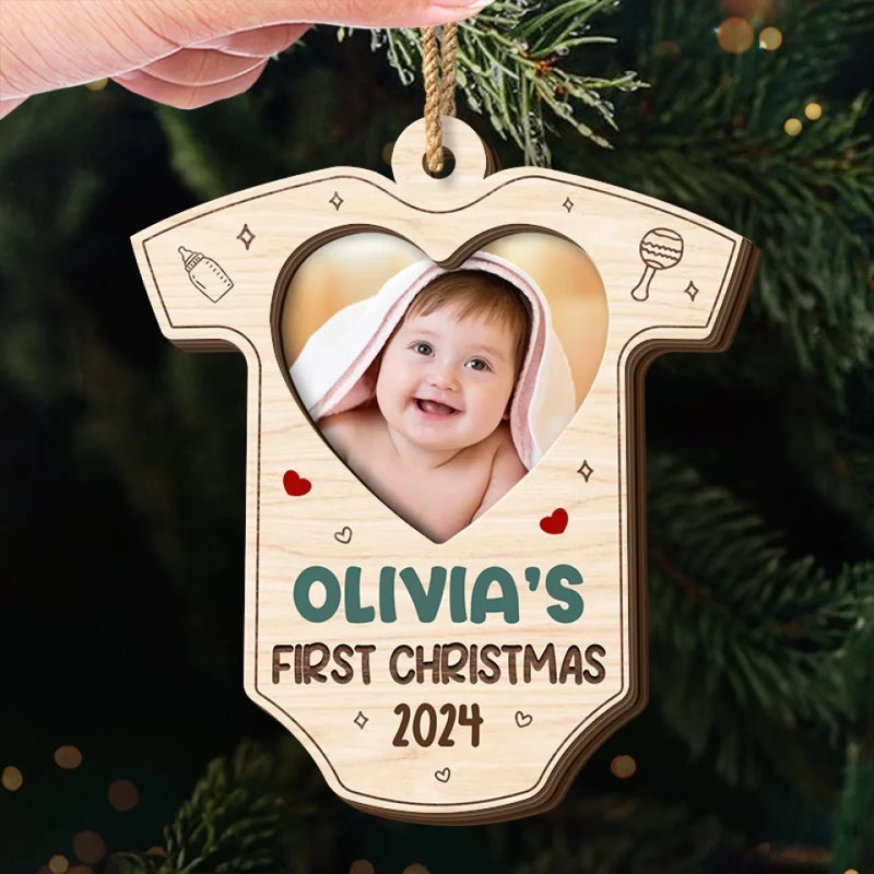 Custom Photo A Little Star Shines Brighter This Christmas - Family Personalized Custom Shaped 2 Layered Wood Christmas Ornament - Christmas Gift For Baby Kids, Newborn Baby