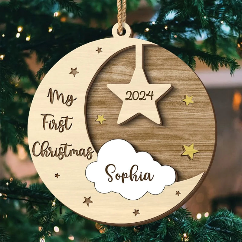 Our Christmas Joy Has A New Heartbeat - Family Personalized Custom Shaped 2 Layered Wood Christmas Ornament - Christmas Gift For Baby Kids, Newborn Baby