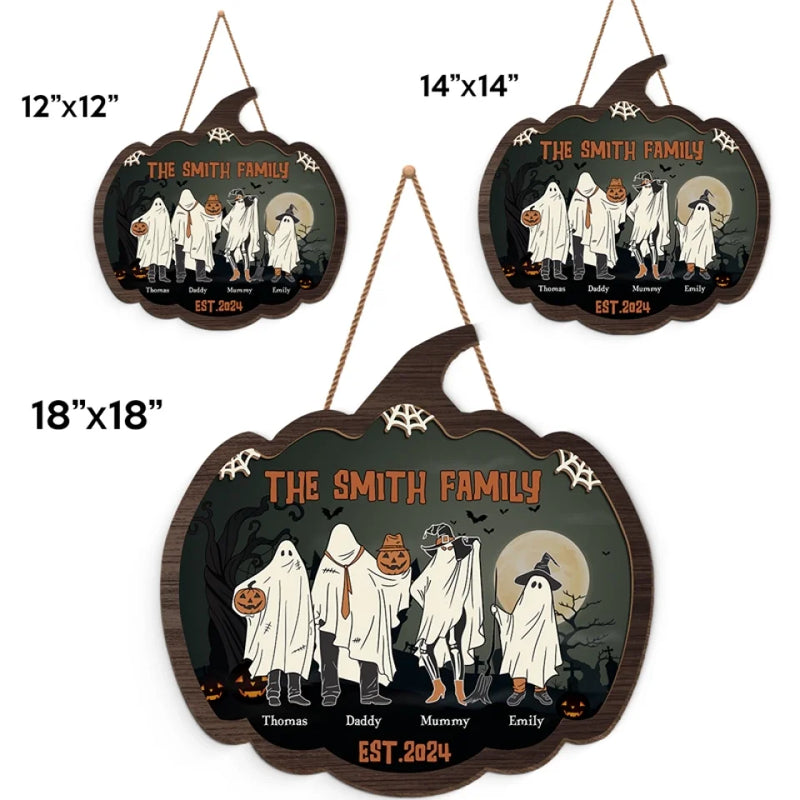 The Boo Crew - Family Personalized Shaped Wood Sign - Halloween Gift For Family Members