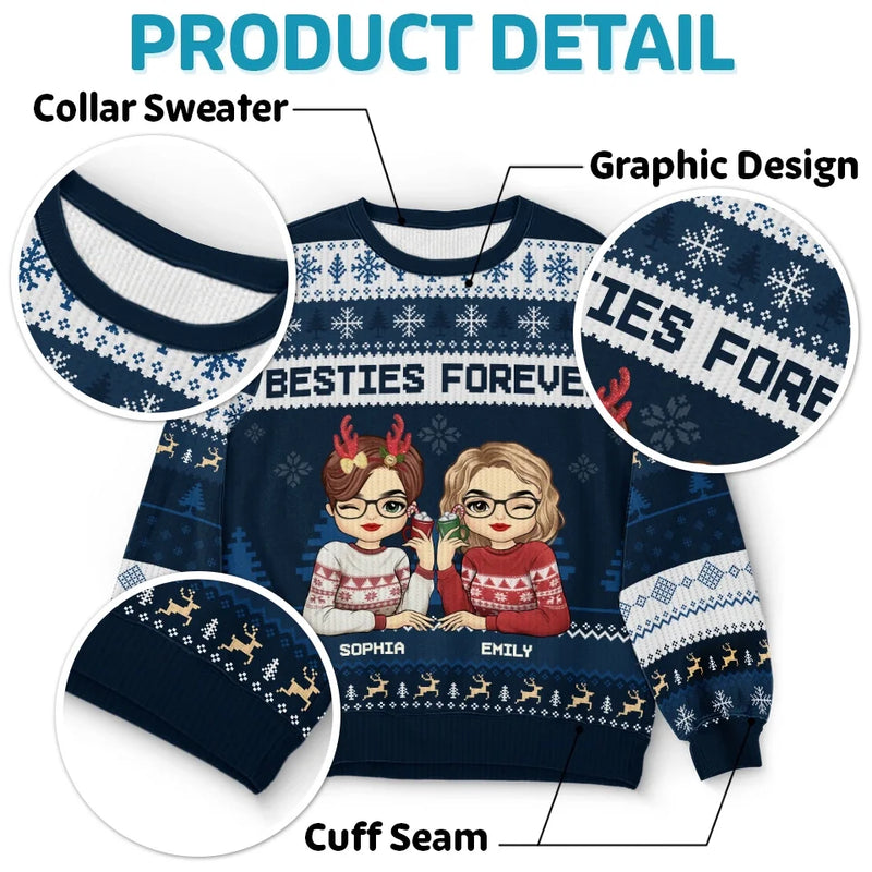Merry Bestiemas - Bestie Personalized Custom Ugly Sweatshirt - Unisex Wool Jumper - Christmas Gift For Best Friends, BFF, Sisters