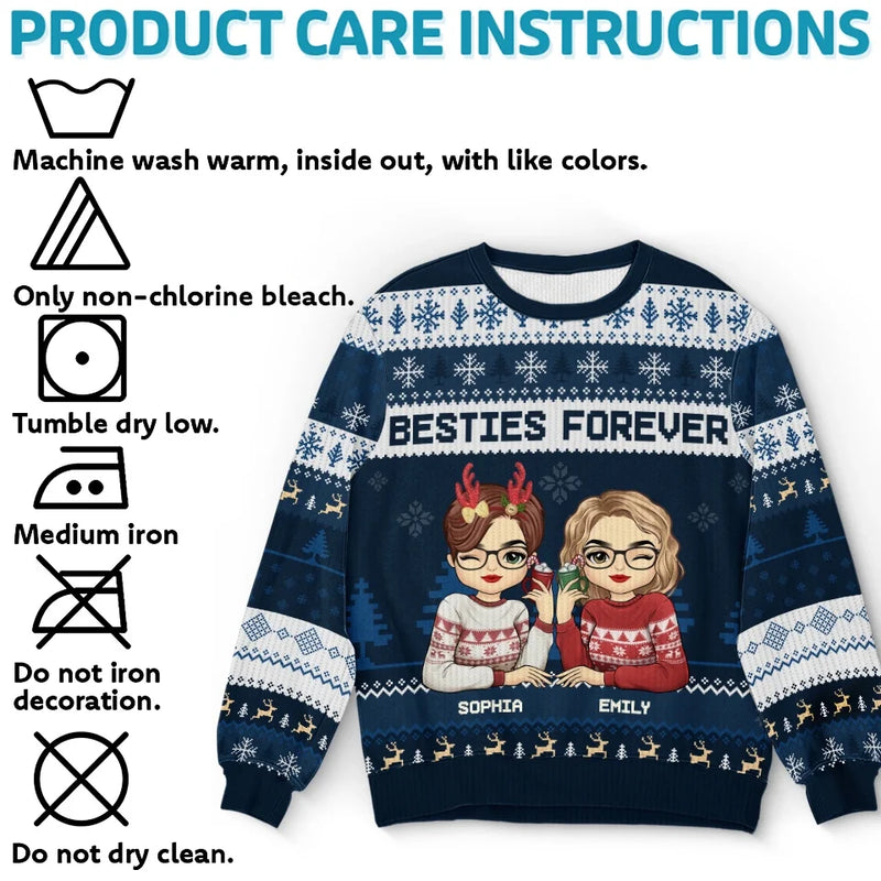 Merry Bestiemas - Bestie Personalized Custom Ugly Sweatshirt - Unisex Wool Jumper - Christmas Gift For Best Friends, BFF, Sisters