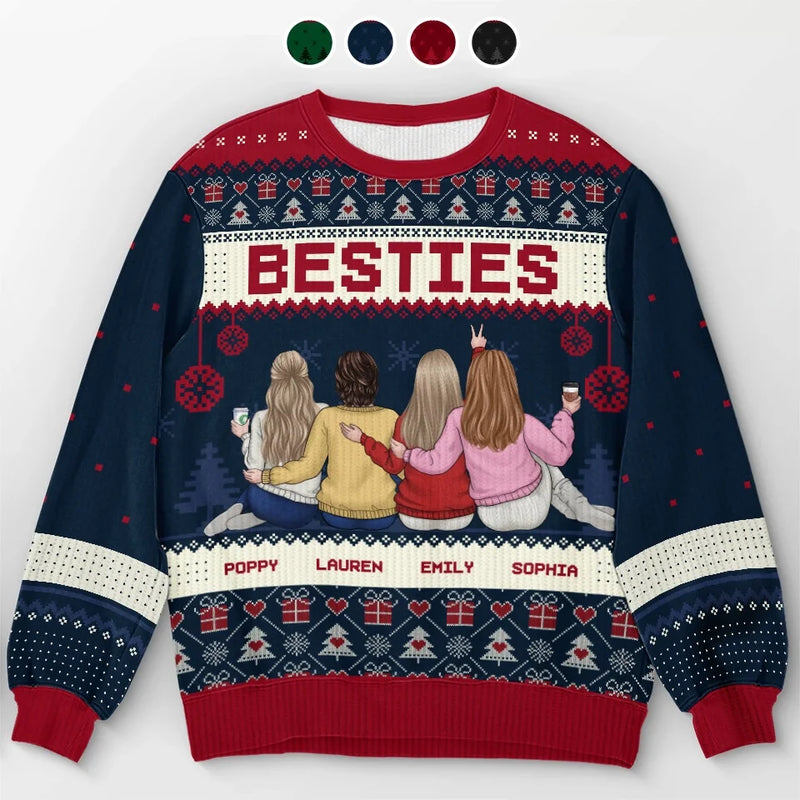 Christmas Is The Day That Holds All Time Together - Bestie Personalized Custom Ugly Sweatshirt - Unisex Wool Jumper - Christmas Gift For Best Friends, BFF, Sisters