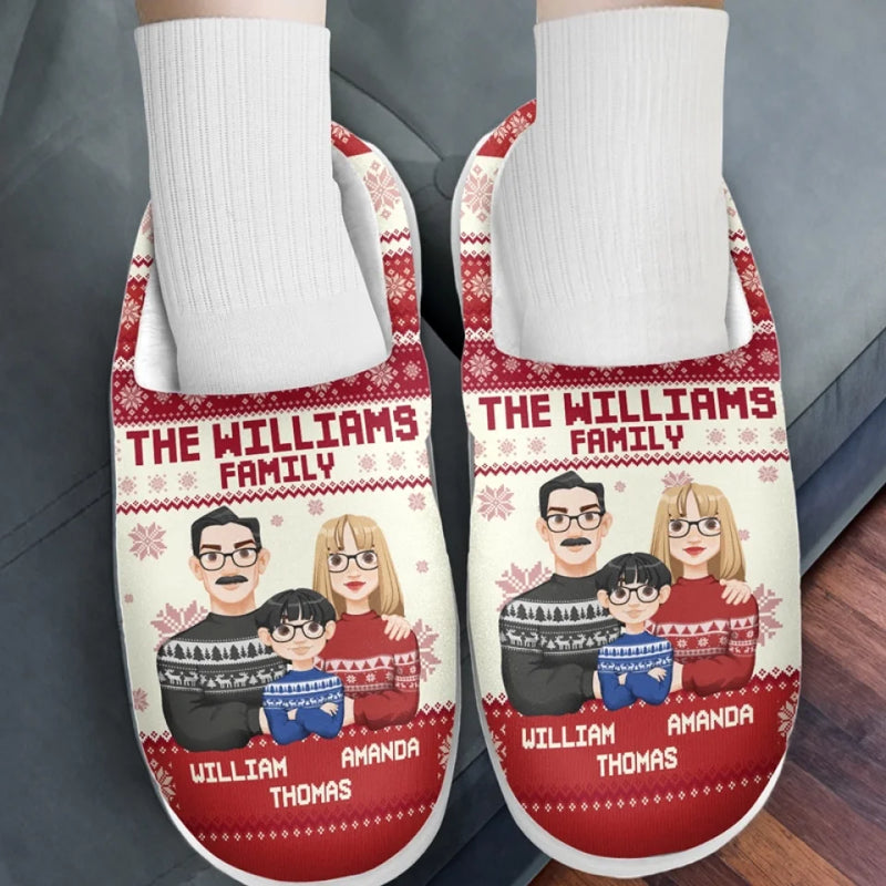 Christmas Is A Time For Comfort, Joy, And Family Bonding - Family Personalized Custom Fluffy Slippers - Christmas Gift For Family Members