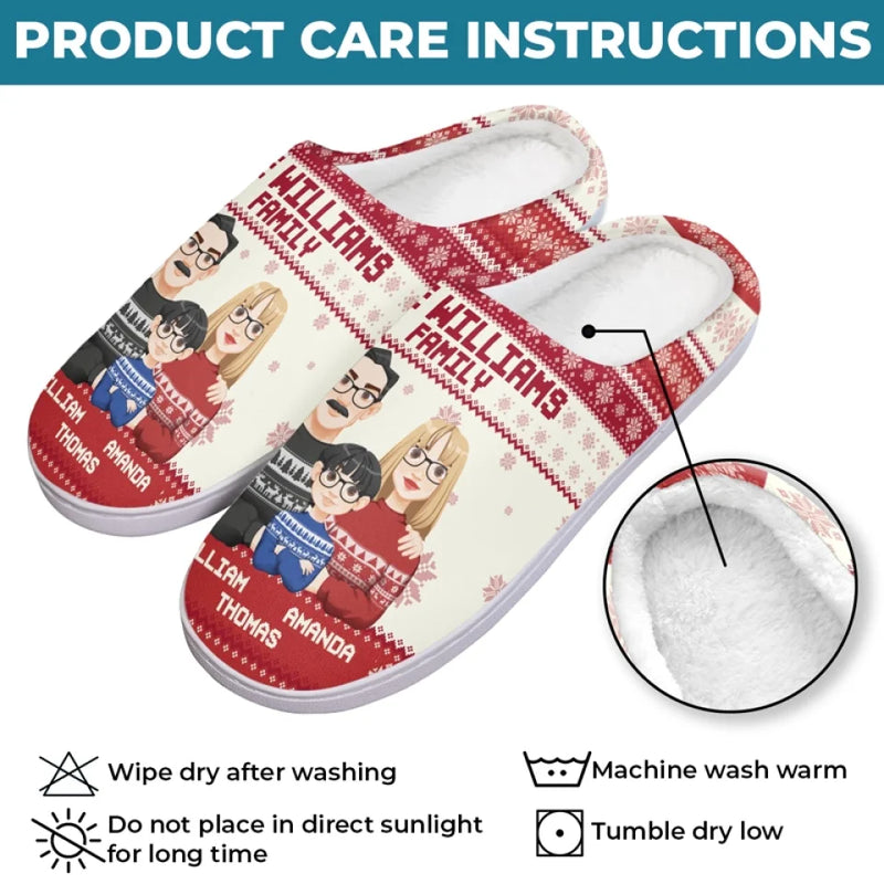 Christmas Is A Time For Comfort, Joy, And Family Bonding - Family Personalized Custom Fluffy Slippers - Christmas Gift For Family Members