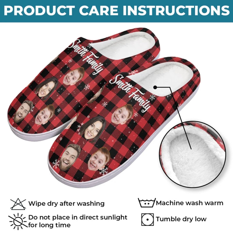 Custom Photo Make Family Time Extra Special With Warm Fluffy Footwear - Family Personalized Custom Fluffy Slippers - Christmas Gift For Family Members