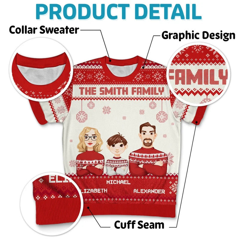 Family Love Grows Warmer At Christmas - Family Personalized Custom All Over Print Adult Short Sleeve Sweater - Christmas Gift For Family Members