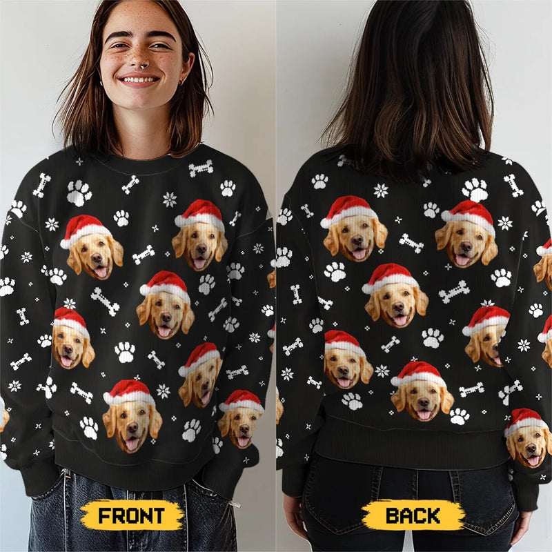Custom Photo Celebrate Christmas With Furry Friends - Dog & Cat Personalized Custom Ugly Sweatshirt - Unisex Wool Jumper - Christmas Gift For Pet Owners, Pet Lovers
