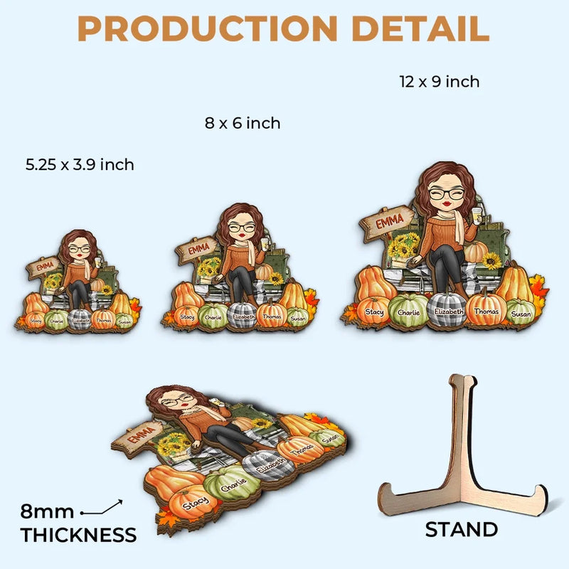 Grandma's Little Pumpkin - Family Personalized Custom 2-Layered Wooden Plaque With Stand - Gift For Mom, Grandma