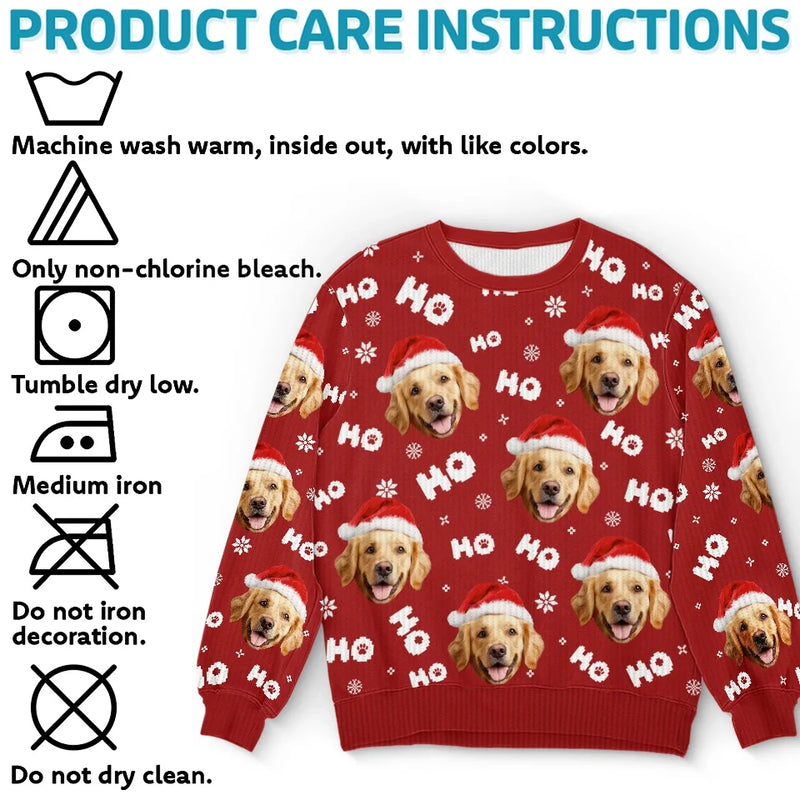 Custom Photo Puppy's Furrst Christmas - Dog & Cat Personalized Custom Ugly Sweatshirt - Unisex Wool Jumper - Christmas Gift For Pet Owners, Pet Lovers