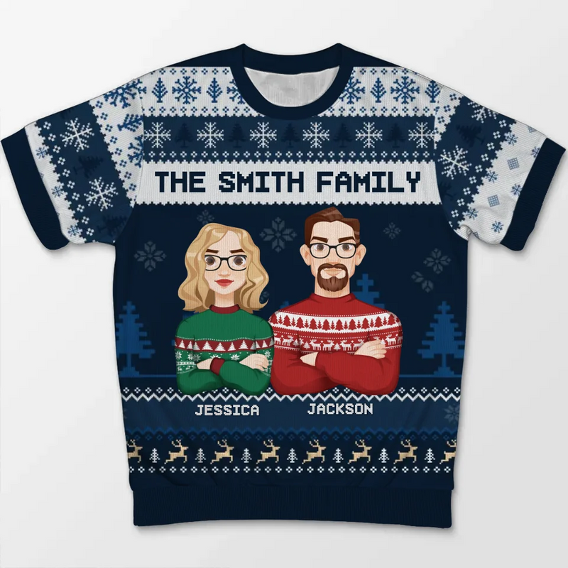 I Love My Family, Especially At Christmas - Family Personalized Custom All Over Print Adult Short Sleeve Sweater - Christmas Gift For Family Members