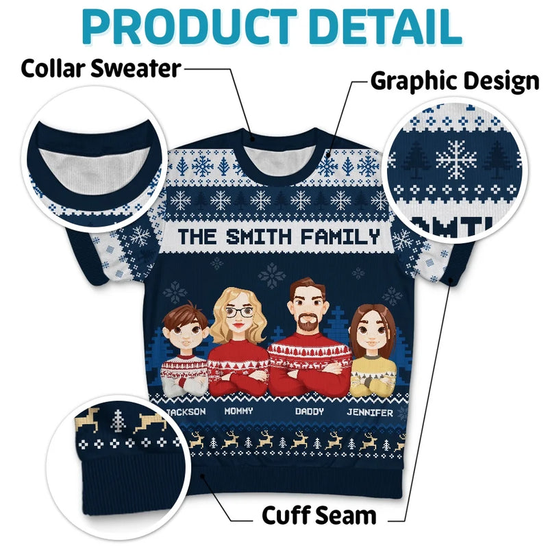I Love My Family, Especially At Christmas - Family Personalized Custom All Over Print Adult Short Sleeve Sweater - Christmas Gift For Family Members